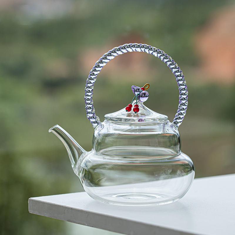 Fulu Teapot with Handle, Glass Tea Brewing Pot, Heat-Resistant High Borosilicate Kung Fu Water Boiler, Household Use for Women, with Filter, Can Be Heated Fulu Teapot with Handle, Glass Tea Brewing Pot, Heat-Resistant High Borosilicate Kung Fu Water Boiler, Household Use for Women, with Filter, Can Be Heated
