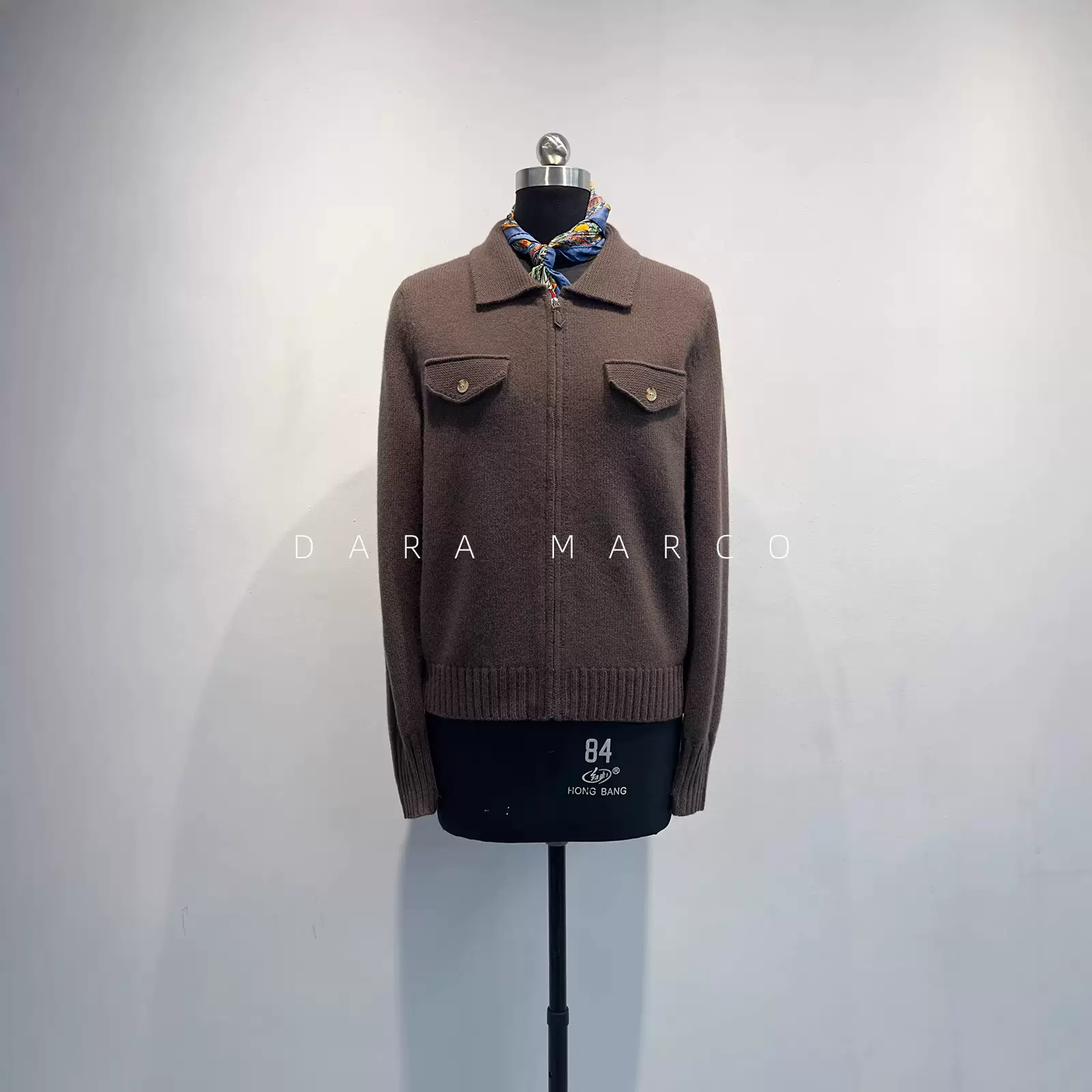 高奢老钱风~L家柜上3W全羊毛开衫针织夹克外套POLO翻领毛衣女秋冬