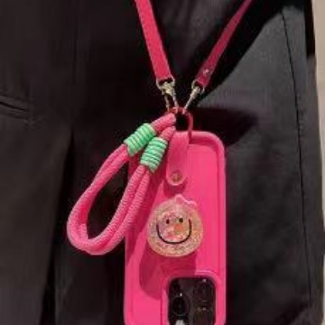 Rosa roja Smiley cara pulsera para iPhone13/15Pro crossbody 14PROMAX Apple 13 teléfono caso 11 mujer 12