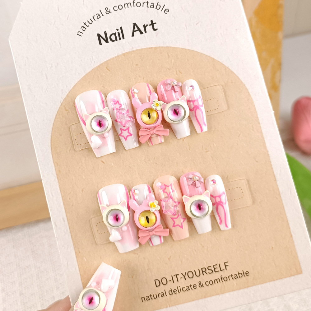 10 píldoras de manicura de dopamina, pequeño monstruo, arco de amor, pegatinas de uñas, fototerapia manual, uñas usadas