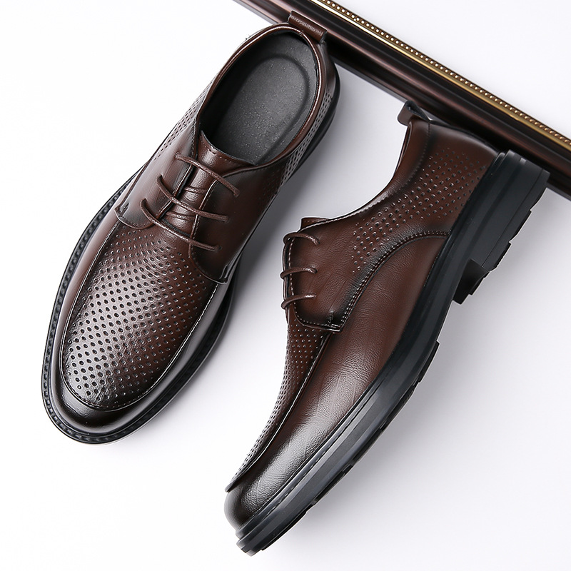 여름 중공 가죽 신발 남성 통기성 가죽 사업 원피스 구멍 신발 부드러운 표면 소 가죽 원피스 신발 냄새 방지 천공 신발