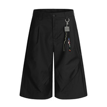 K338美式夏季高级感百搭街潮解构褶皱设计男式宽松七分休闲短西裤