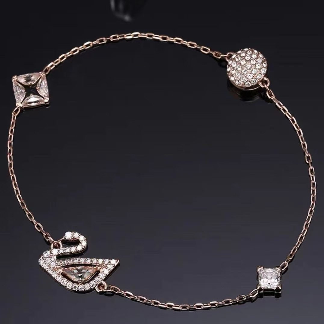 Pulsera de cisne rosa diamante cuadrado