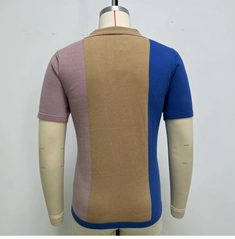 2024 New Men's Summer Contrast Spliced Men's Knitwear Short Sleeved Business Polo Shirt_voghion.com