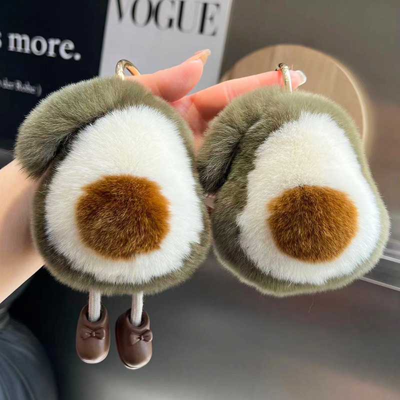 真獭兔毛可爱牛油果汽车钥匙扣挂件ins网红毛绒球书包包挂饰礼物