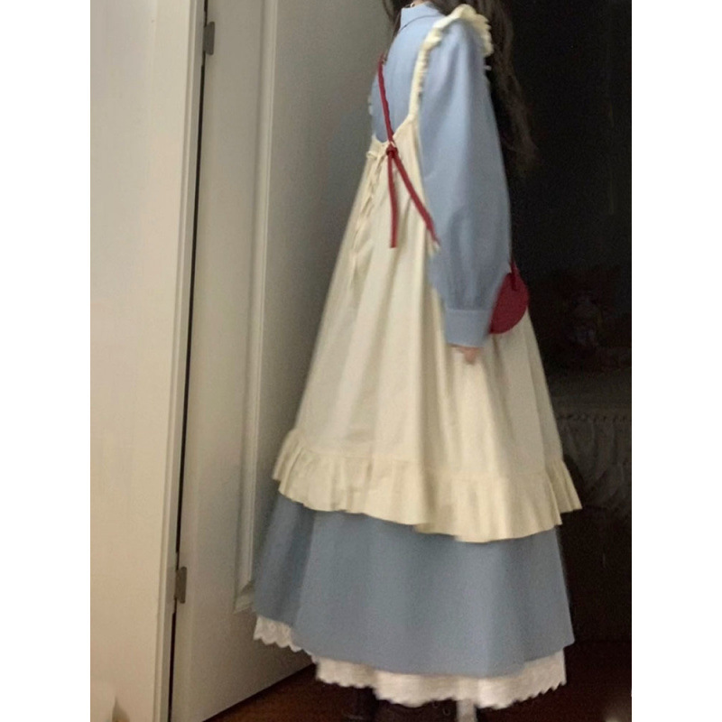 两件套秋季法式学院风设计感收腰显瘦连衣裙女学生+叠穿外搭罩裙|undefined