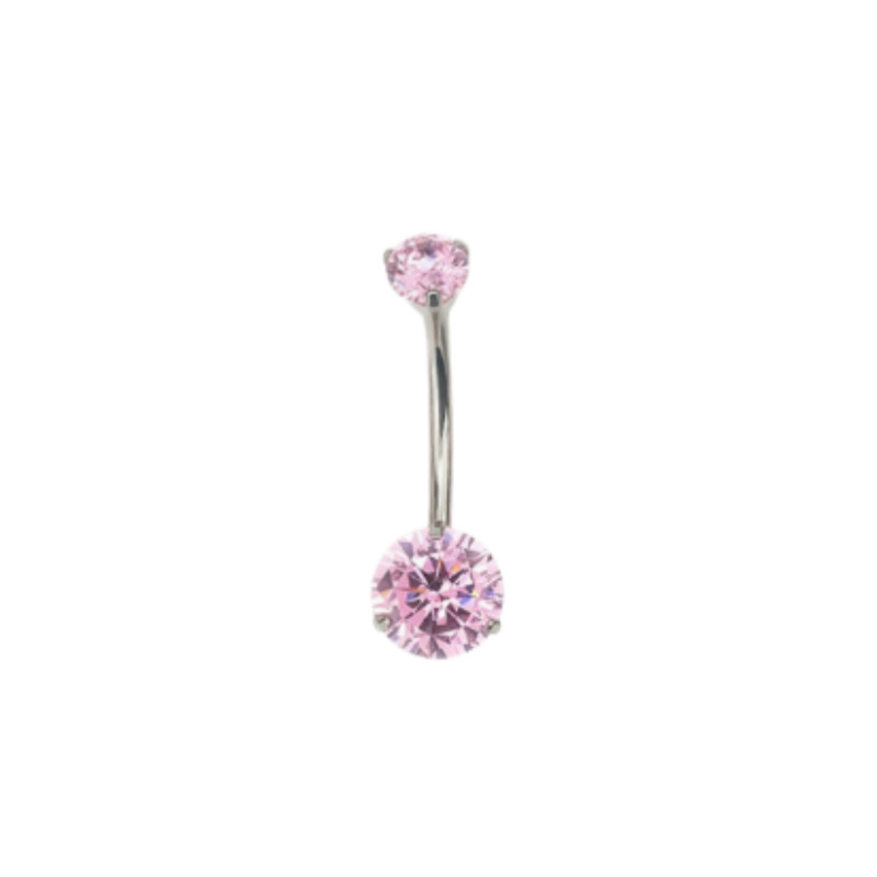 G23 Titanium Three-Prong Double-Head Zircon Internal Thread Navel Ring - Super Shiny Round CZ Belly Button Jewelry detail image 13