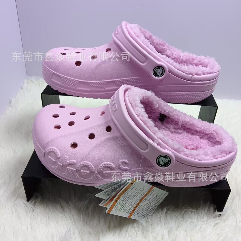 Cross Autumn and Winter Lao Beiya First-Generation Fleece-Lined Clogs for Men and Women, Flat-Soled Beiya Furry Sandals, Warm Slippers