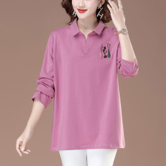 春の服の新しい上着の女性のお母さんのゆったりした大きいサイズの女性のストライプの春のタイプのtシャツの長袖の春秋の純綿の底のシャツ