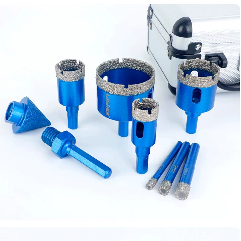 9-Piece Threaded Dry Vacuum Brazed Diamond Drill Bit Set for Ceramic Tile and Granite Hole Cutting
