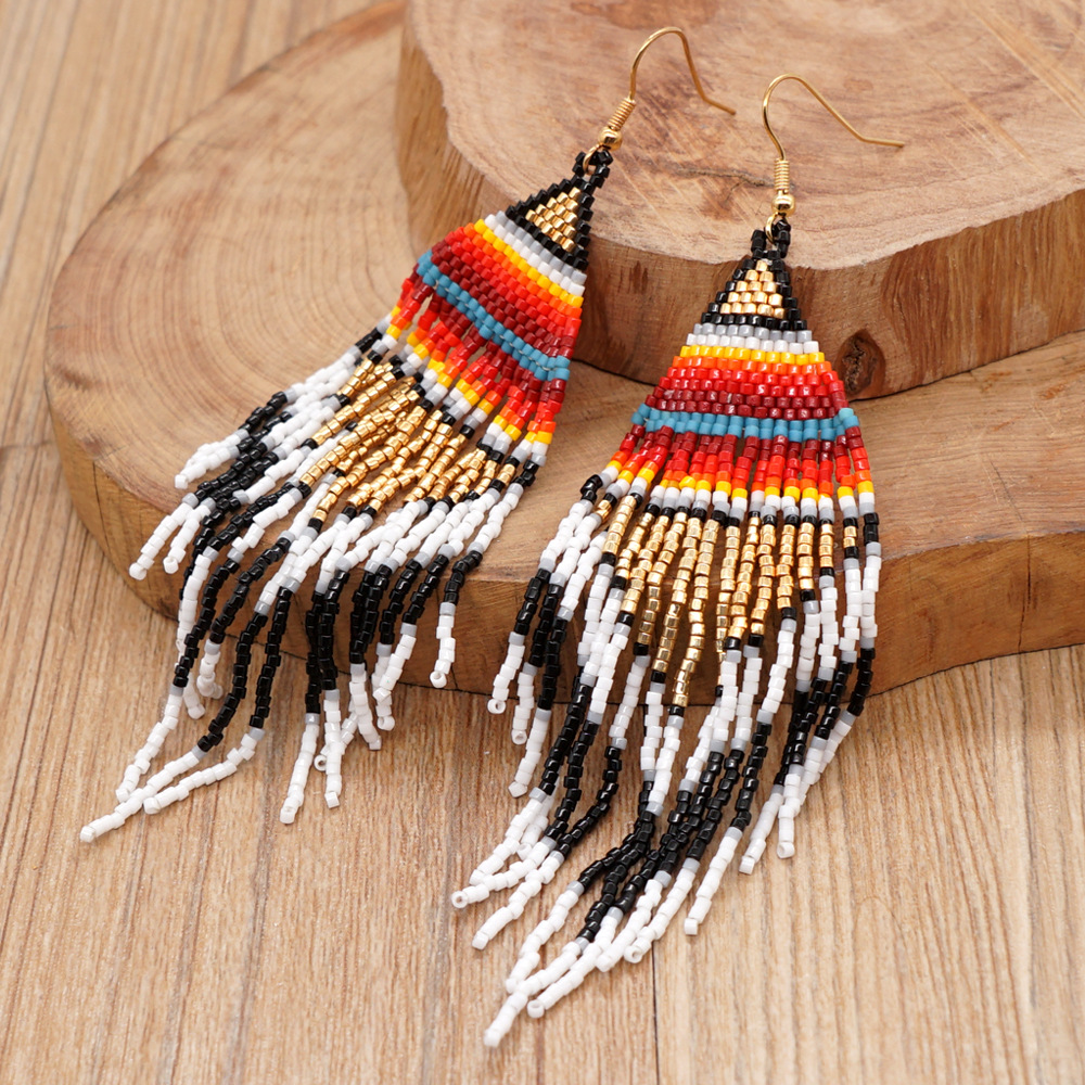 Bohemian Multicolor Glass Beaded Tassel Women's Drop Earrings 1 Pair display picture 3