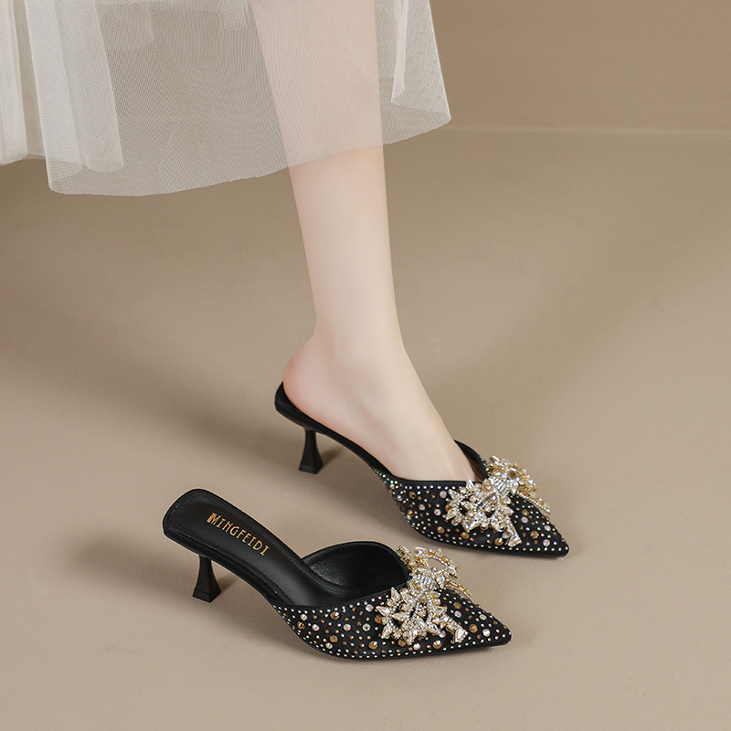 Arco de diamante zapatillas de tacón alto zapatillas de moda de verano, zapatillas de tacón delgado, estilo francés, zapatillas de mujer. image 3