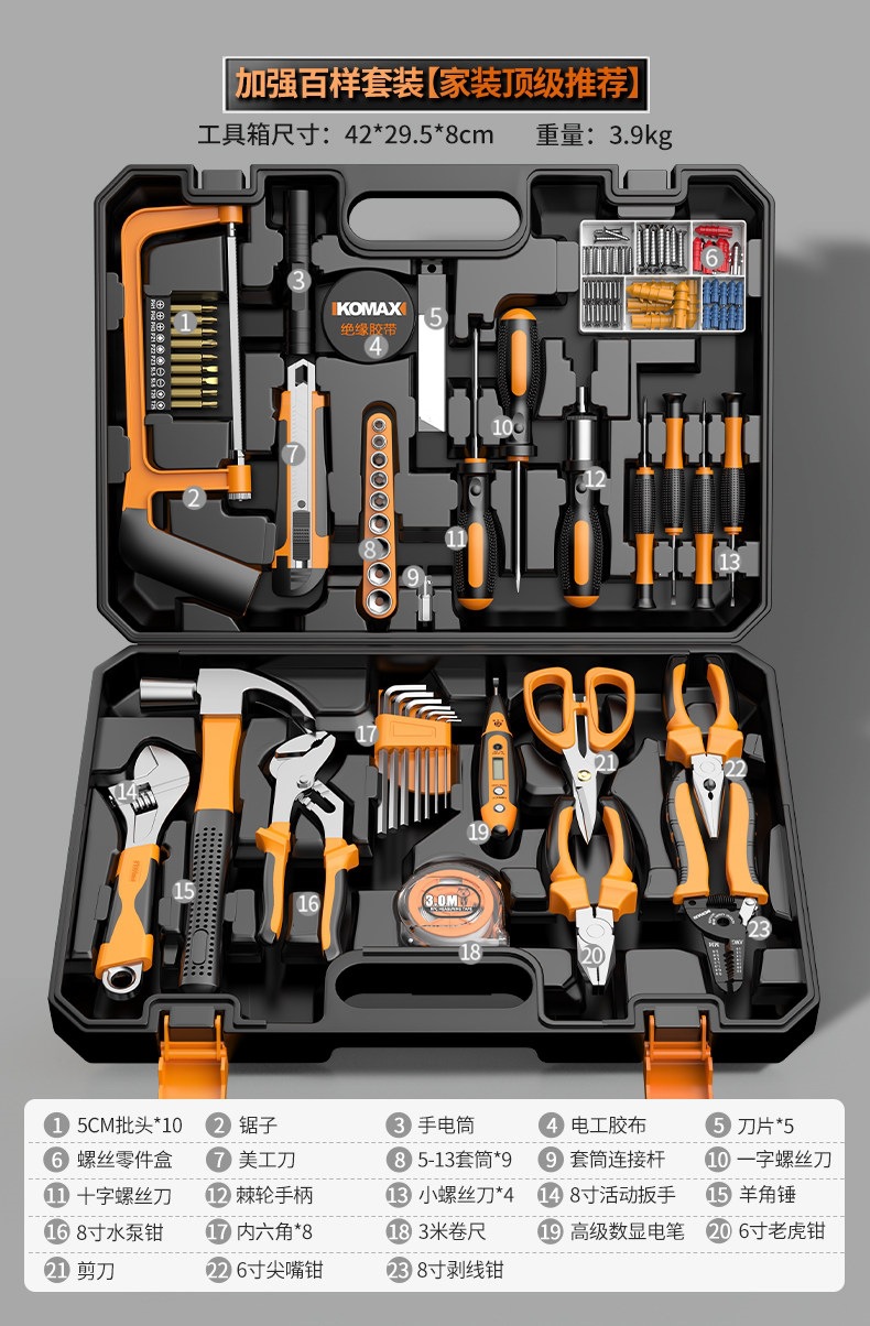 Suitable for home use, multi-functional electrician tool set, comprehensive hardware repair kit, universal household toolbox