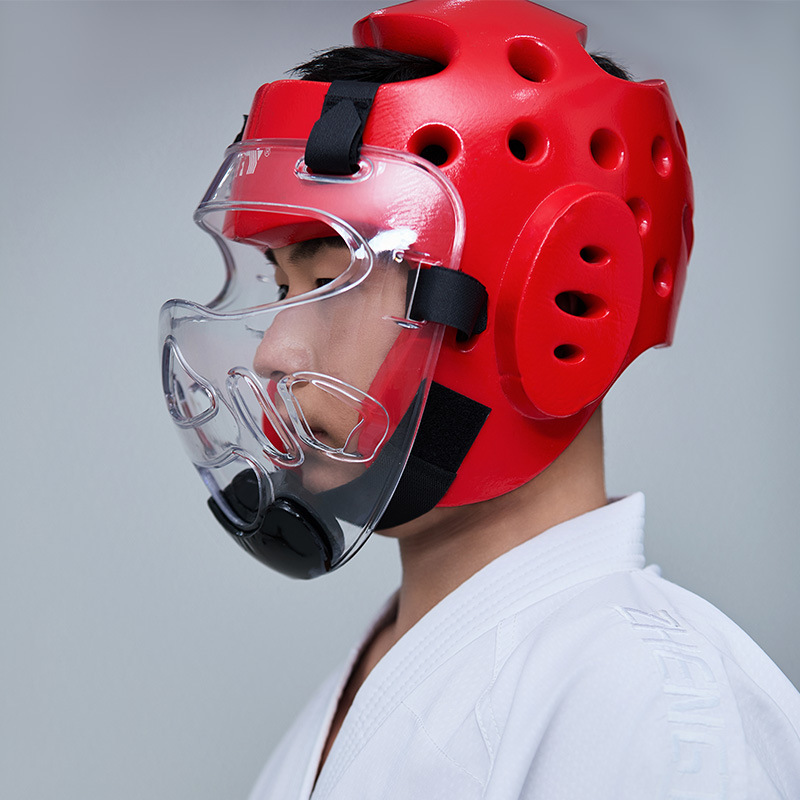 Fábrica directa de taekwondo casco al por mayor entrenamiento adulto equipo protector taekwondo cabeza protector NBR extraíble máscara