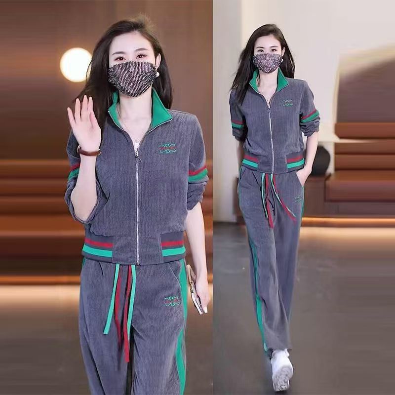 Completo sportivo casual da donna con stampa geometrica 3D, felpa con cappuccio a maniche lunghe e pantaloni da jogging, completo da corsa e lounge._voghion.com