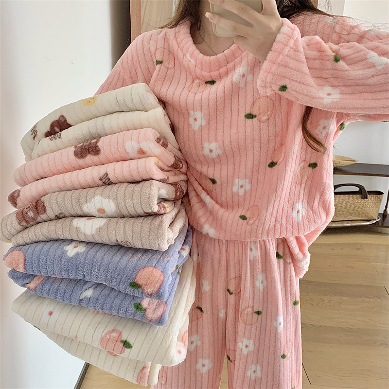 Pajamas de manga larga y cálidos dulces, pajamas de vestir para mujeres, otoño 2022 nuevo estilo de ropa de hogar en línea, invierno