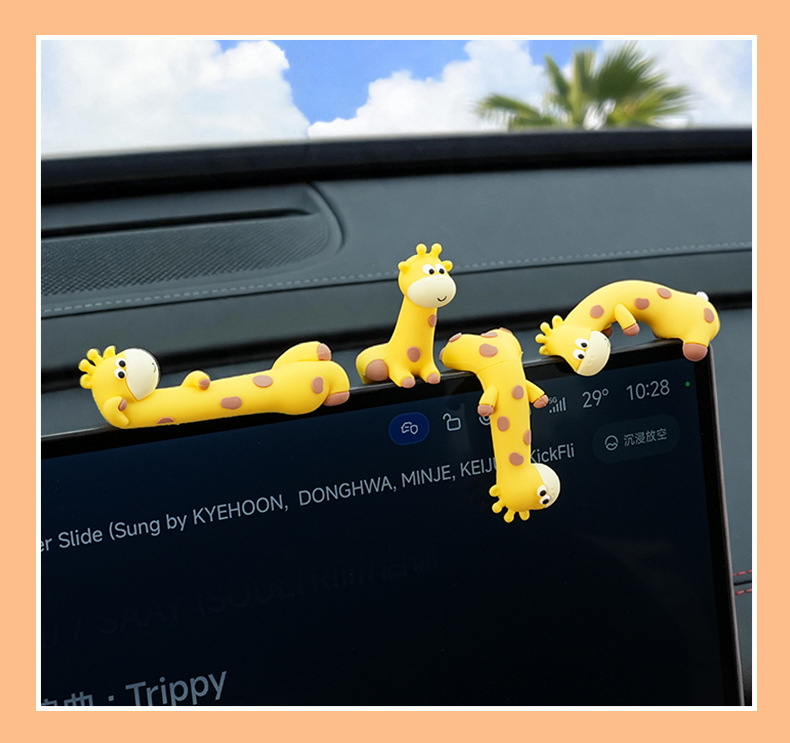 Car interior decoration items: cute cartoon eye-catching giraffe car dashboard screen decoration
