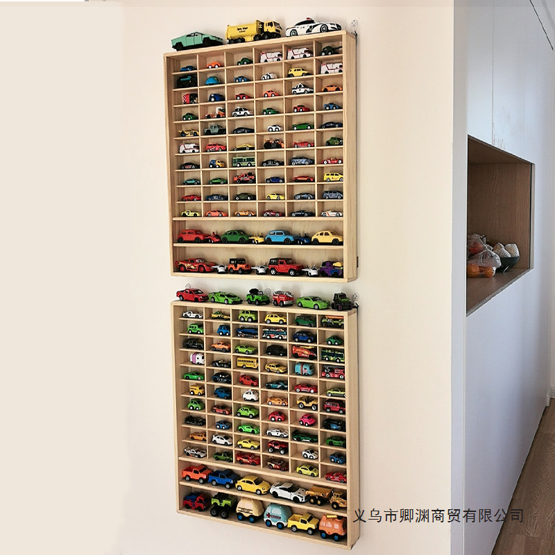 1:64 Small Car Storage Wall-Mounted Display Rack Hot Wheels Domeka Car Toy Car Storage Box Multi-Grids Solid Wood