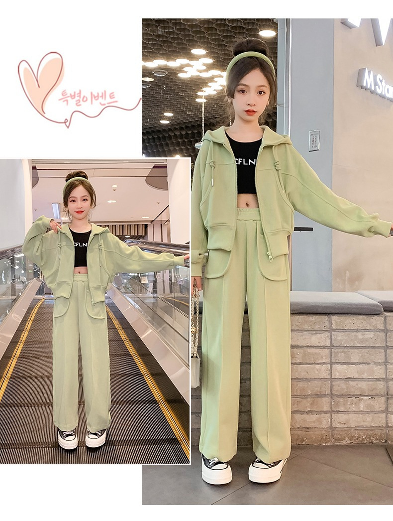 Mädchen Herbstmode Set Kapuzenjacke Mit Langem Arm Und Gerader Hose_voghion.com