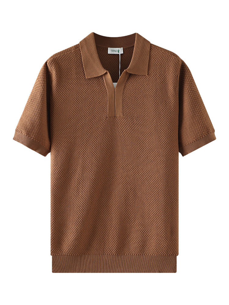 Lujo ligero viejo estilo de alta sensación gaviota cuello de hielo de punto camiseta polo hombre de negocios con camiseta de cuello de manga corta Paul
