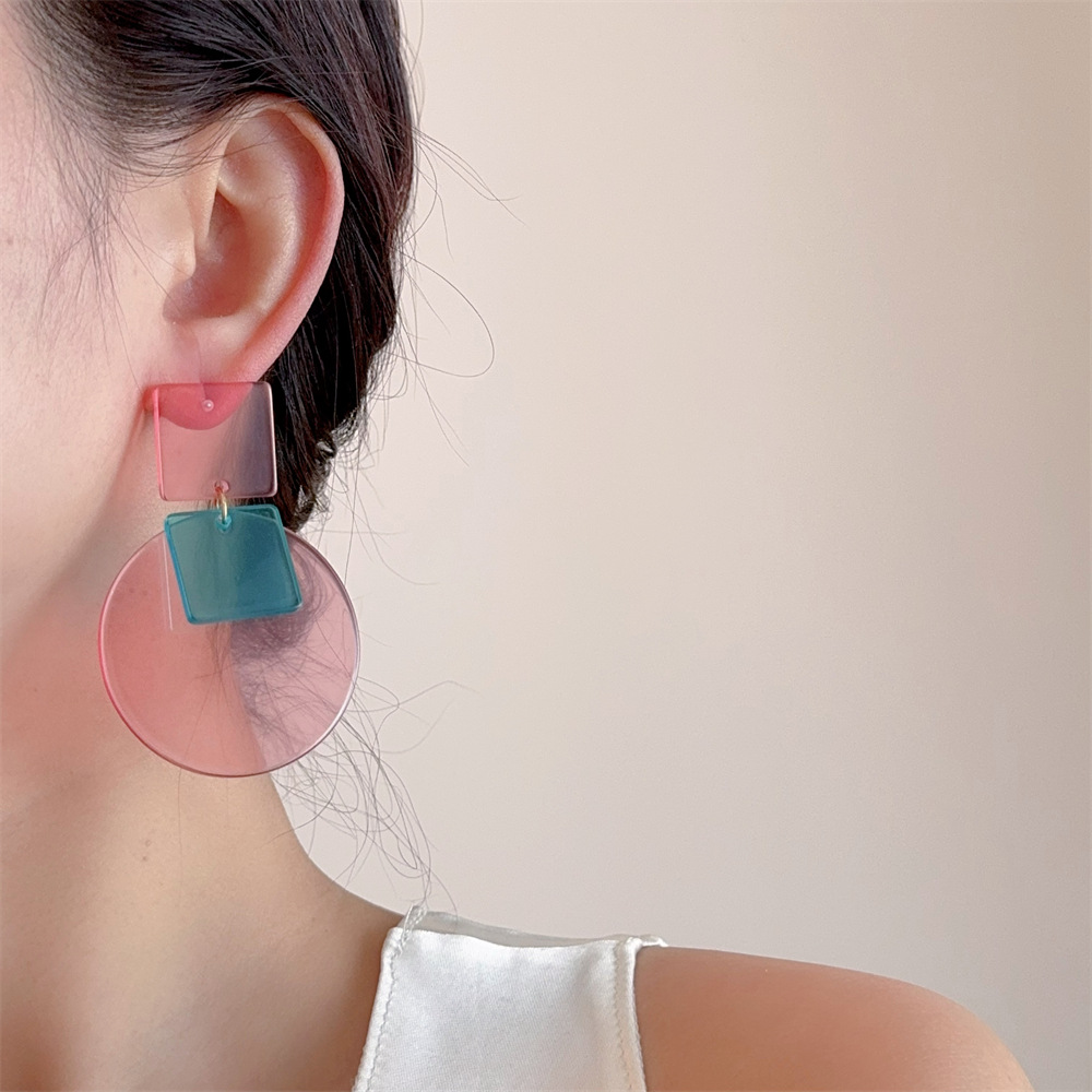 19g Weight Copper Alloy Ear Needle Material Drop Earrings Classification 1 Pair Quantity Daily Occasion Acrylic Material Round, Square Pattern Women's Gender Simple Style Style Tassel, Laser Craft 1 Pair Simple Style Round Square Acrylic Drop Earrings 6