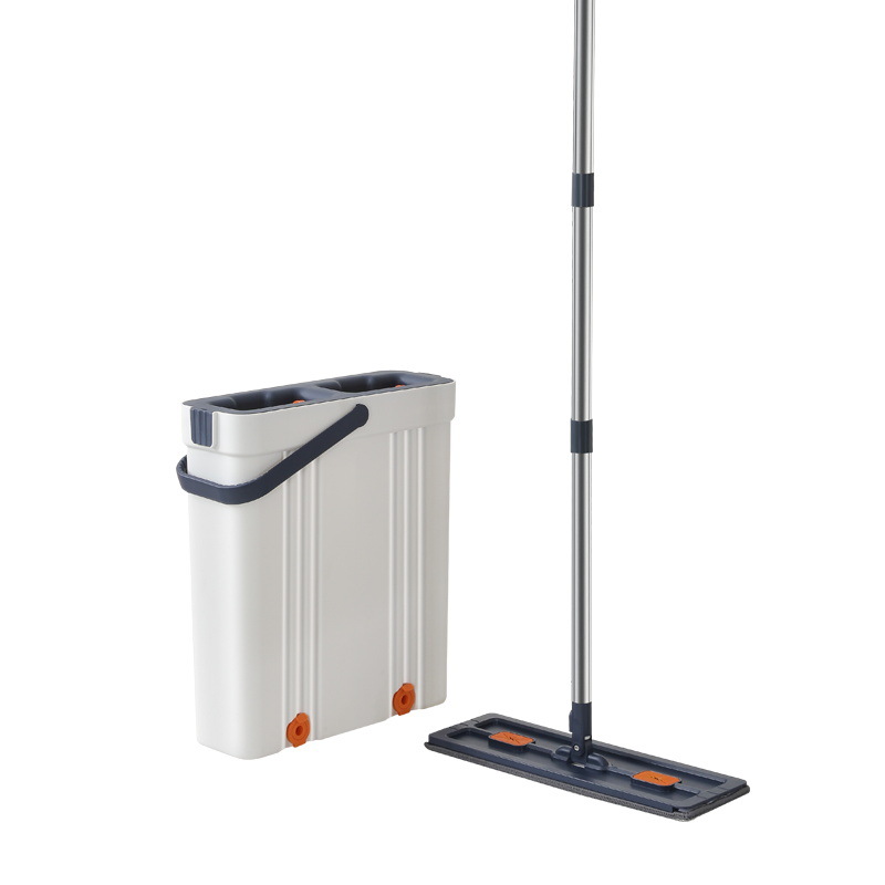 Trapeador Plano con Cubo de Acero Inoxidable, Separación Seca y Húmeda, Sin Lavado Manual, para Limpieza del Hogar