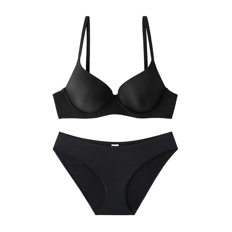 Cross-border best-selling invisible thin underwear with front fastener, beautiful back design, large breast minimizing soft wire bra set