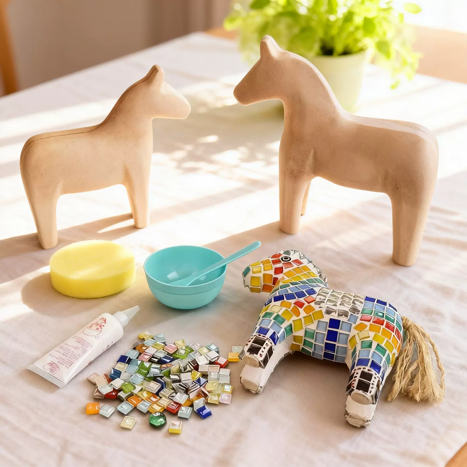 DIY木质底胚马赛克手工材料 模具彩绘白胚素胚小马小动物奶油胶