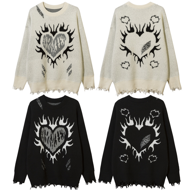 AK Vêtements pour hommes | Pull à manches longues d'automne, nouveau design de rue chic chinois, franges usées, tricot jacquard Love_voghion.com