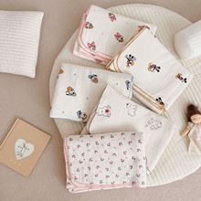 软糯糯ins可爱卡通轻奢风韩国纱布印花浪浪边盖巾纱布棉午睡盖毯