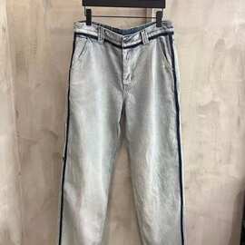 正确版本现货高品质MM家新款洗水冰蓝色牛仔裤OS宽松版型男女同款