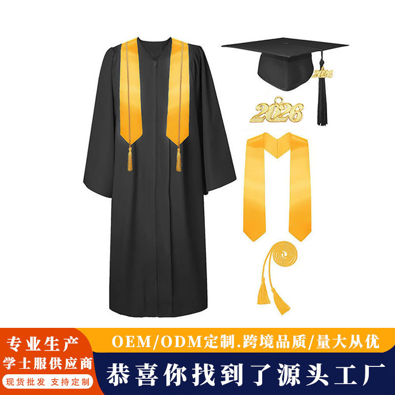 Cross-Border American Bachelor's Gown Graduation Suit, College Student Graduation Gown, Doctoral Gown, Photo Shoot, Preppy Style Woven Degree Gown