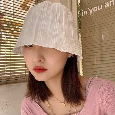 白色渔夫帽子女春夏季韩版百搭显脸小遮阳透明蕾丝薄款水桶盆帽潮