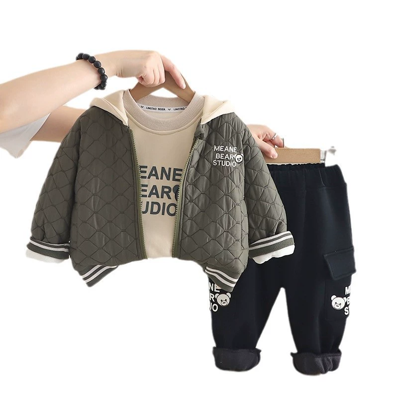 Warm children's set for boys with letters with hood, 2024 years, western style, 3 piece set