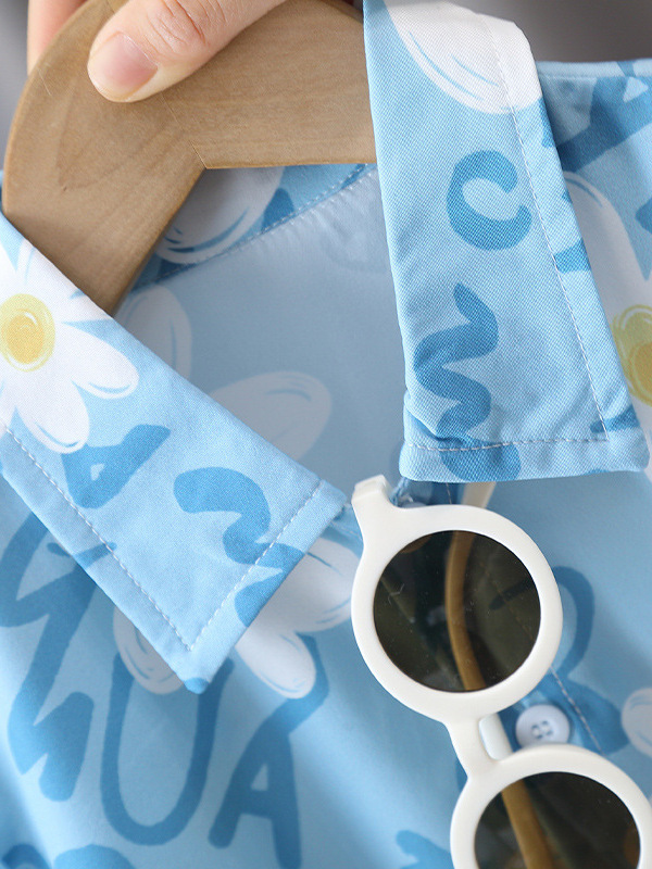7113 Traje de ropa de playa para niños Camisa de flores de manga corta de verano Pantalones cortos Ropa de verano de vacaciones para niños Traje de dos piezas Red Red Tide
