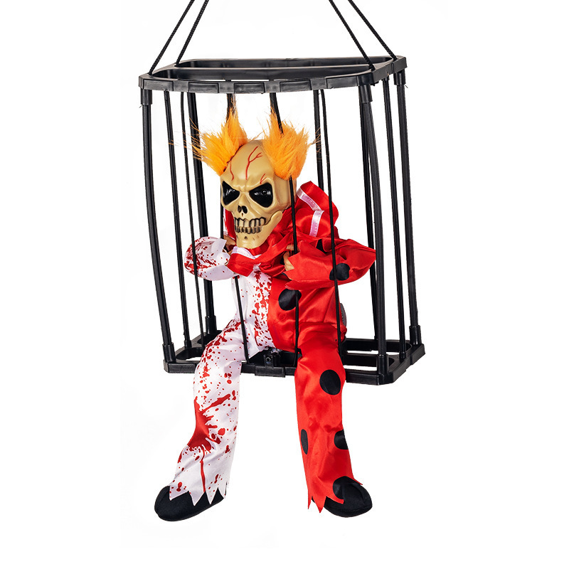 Halloween Horror Decoración Prisión Colgando Fantasma Eléctrico Resplandor Sound Prisionero Jaula Scary Esqueleto Esqueleto Colgante Fantasma