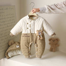 连体衣冬季新款韩版卡通连帽爬服周岁儿童男女宝宝外出哈衣批发潮