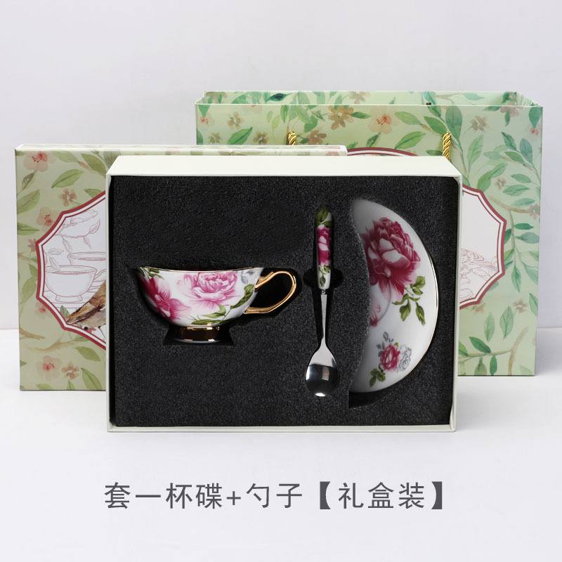 Estilo europeo de lujo ligero hueso China taza de café y platillo traje británico juego de té de la tarde de alta gama exquisita taza caja de regalo al por mayor