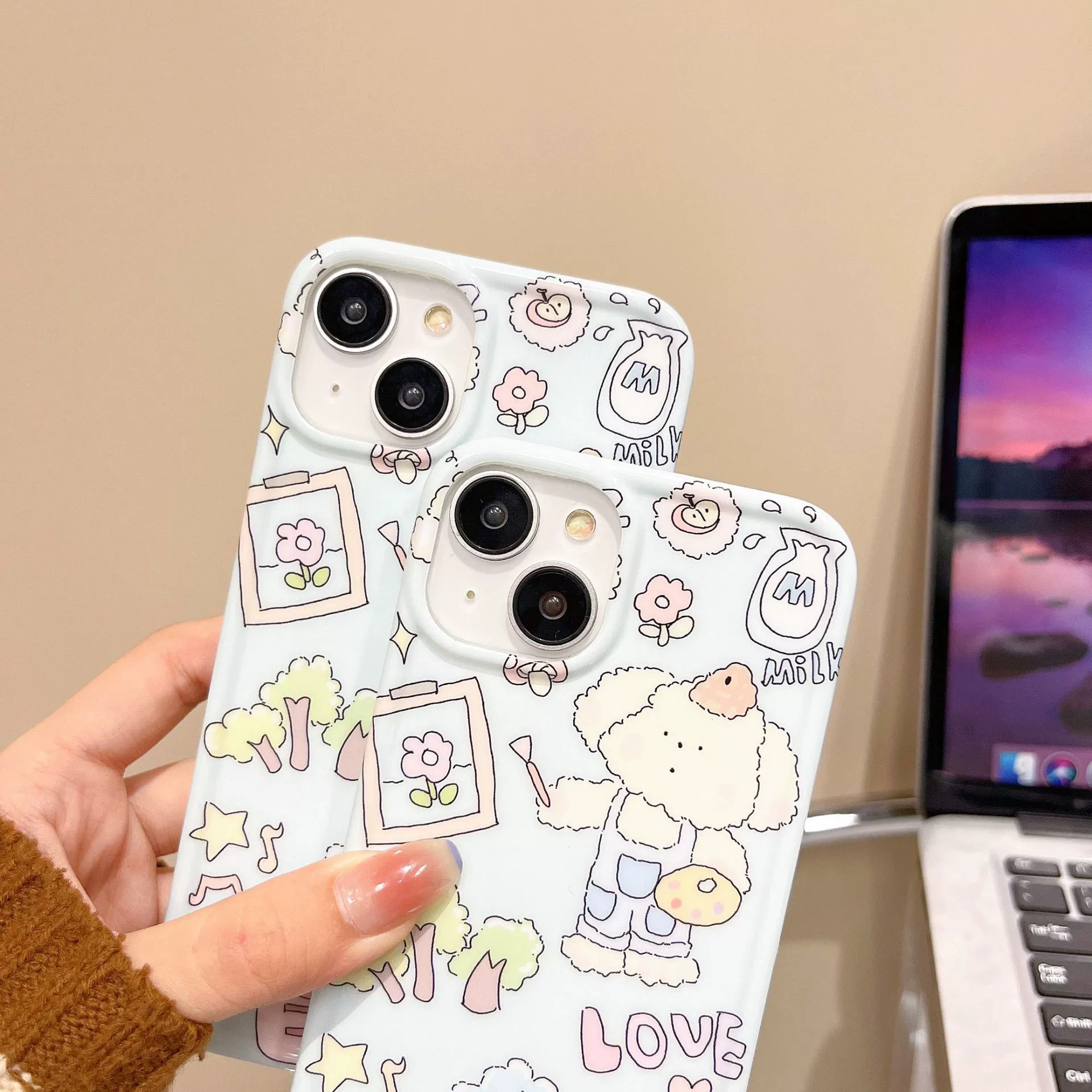 Apple, мультяшный совместимый iPhone14 Pro, iPhone 13, свежий синий чехол для телефона, iphone