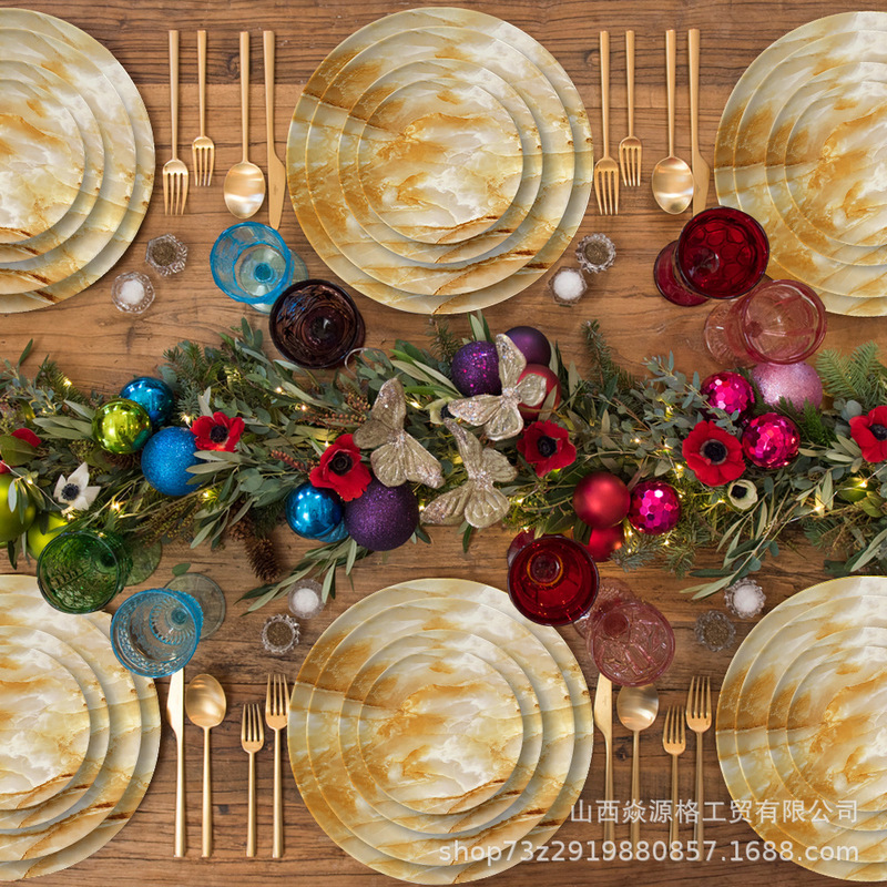 Nordic Ceramic Marble Pattern Tableware Four-Piece Set Western Dinner Plate Wedding Plate Dessert Cake Plate Factory