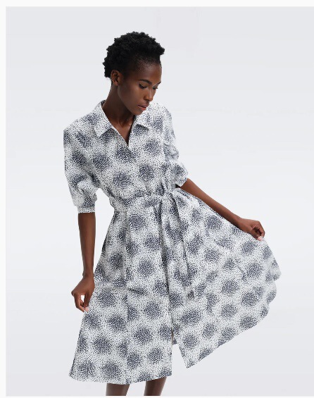 DVF2023 spring and summer gray gradient geometric shirt collar stretch cotton poplin dress original high-end women's clothing generation