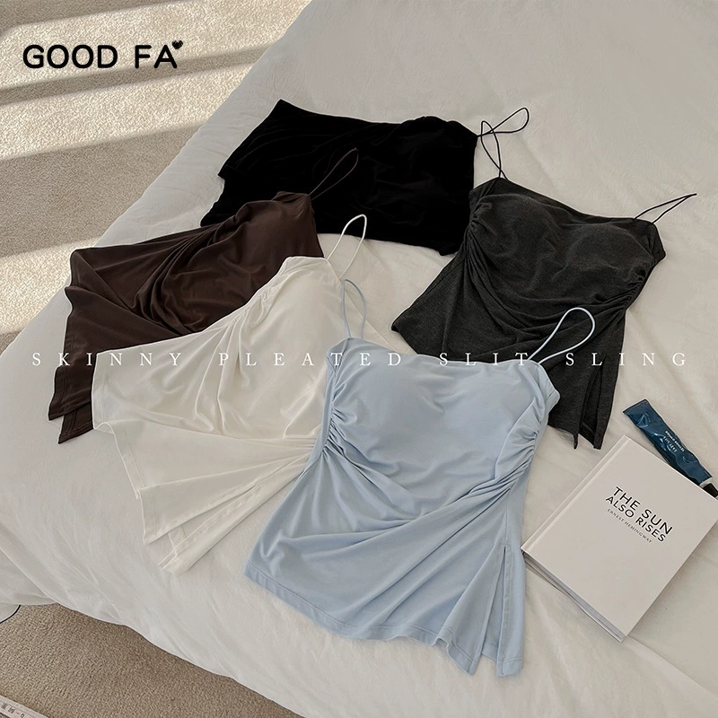Summer Tank Top, Ruched Camisole with Cups, Fitted Lifting Effect