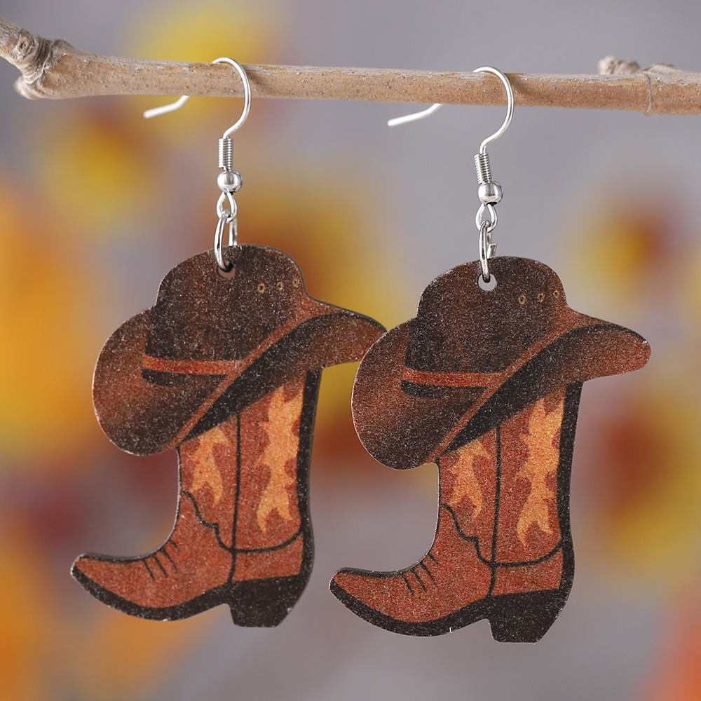 8g Weight Drop Earrings Classification 1 Pair Quantity Simple Style Boots Wood Patchwork Women's Drop Earrings