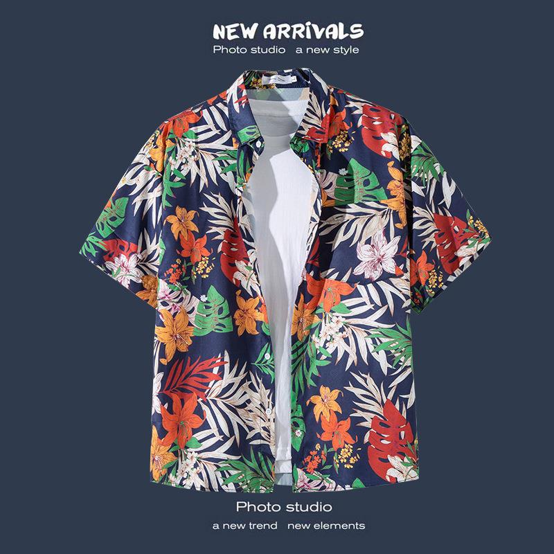 Camisas de manga corta estilo Hong Kong para hombres y mujeres, camisas florales de manga tres cuartos holgadas y delgadas de verano para playa hawaiana