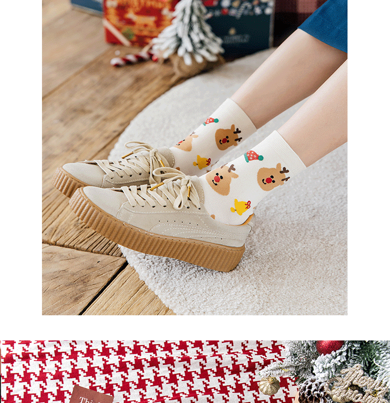 Jacquard Design Christmas Style Christmas Christmas Women's Cartoon Nylon Cotton Jacquard Crew Socks A Pair