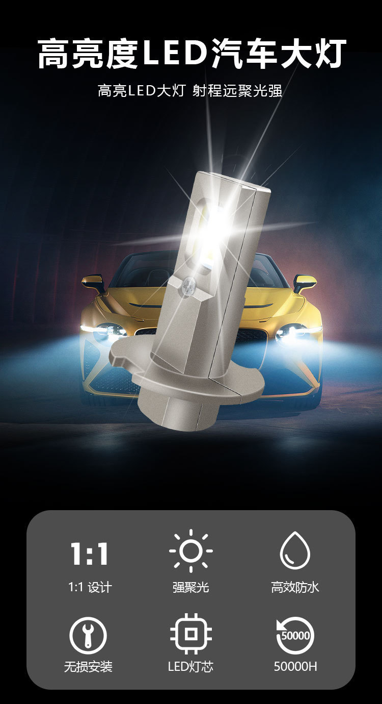 Amazon Specializes in New Car Led Headlights and Fog Lights H3 Plug-In 1:1 High-Brightness Led Headlight Modification Lighting