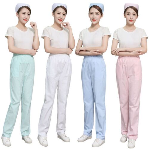 Medical support maternity pants, nurse pants with elastic waistband, white summer style doctor's pants, nurse uniform, cotton maternity nurse pants