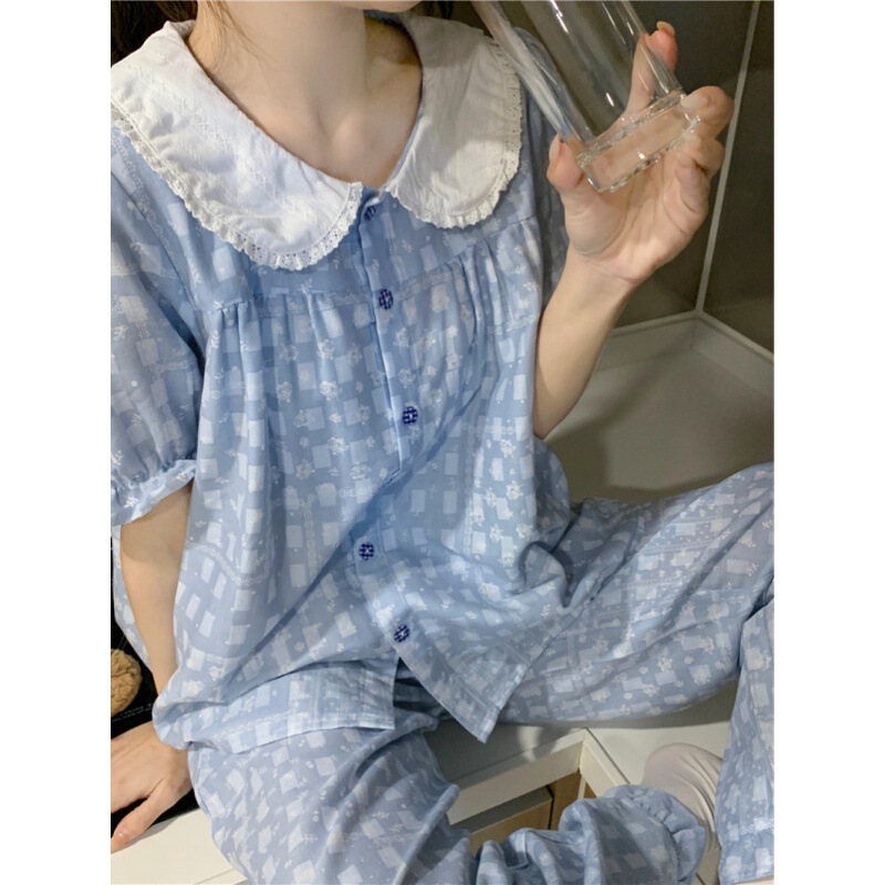 2024 Korean Style Sweet Color Small Lapel Printed Clear and Comfortable Summer Short-sleeved Trousers Home Clothes