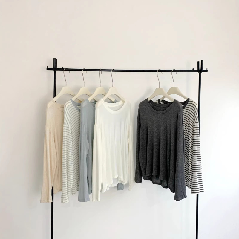 Lyocell Tencel Linen Cotton Blouse Base Shirt Spring and Summer Thin Tencel U-Neck Loose Skin-Friendly Long-Sleeve Top