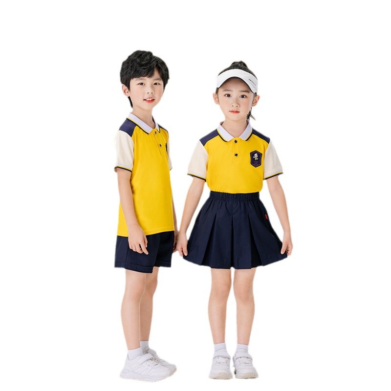초등학생 여름 교복 어린이 여름 원피스 반팔 졸업 사진 수업 원피스 스포츠 세트 대학 스타일 유치원 정원 원피스